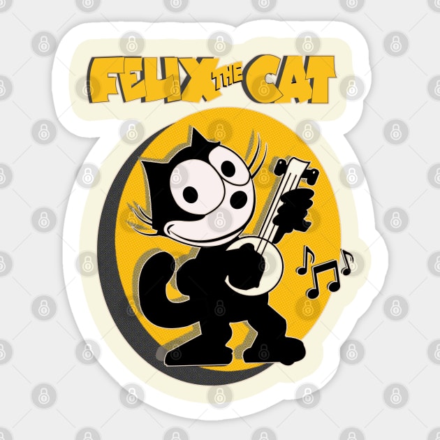 Felix the Cat Plays Banjo Old School Retro Cat Cartoon Art Sticker by VogueTime